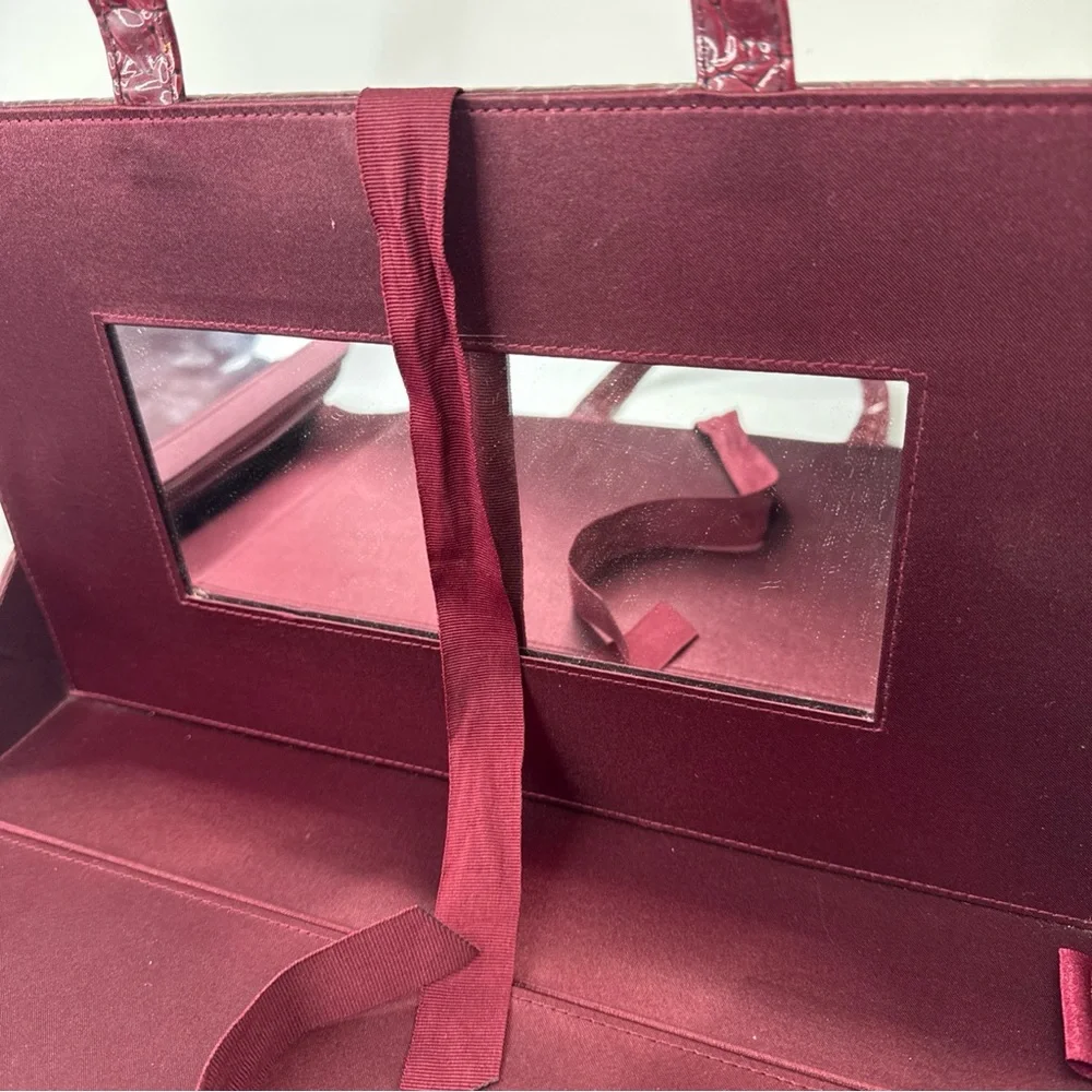 Estee Lauder Makeup Travel Case Vintage Burgundy Hard Cosmetic Bag Tote